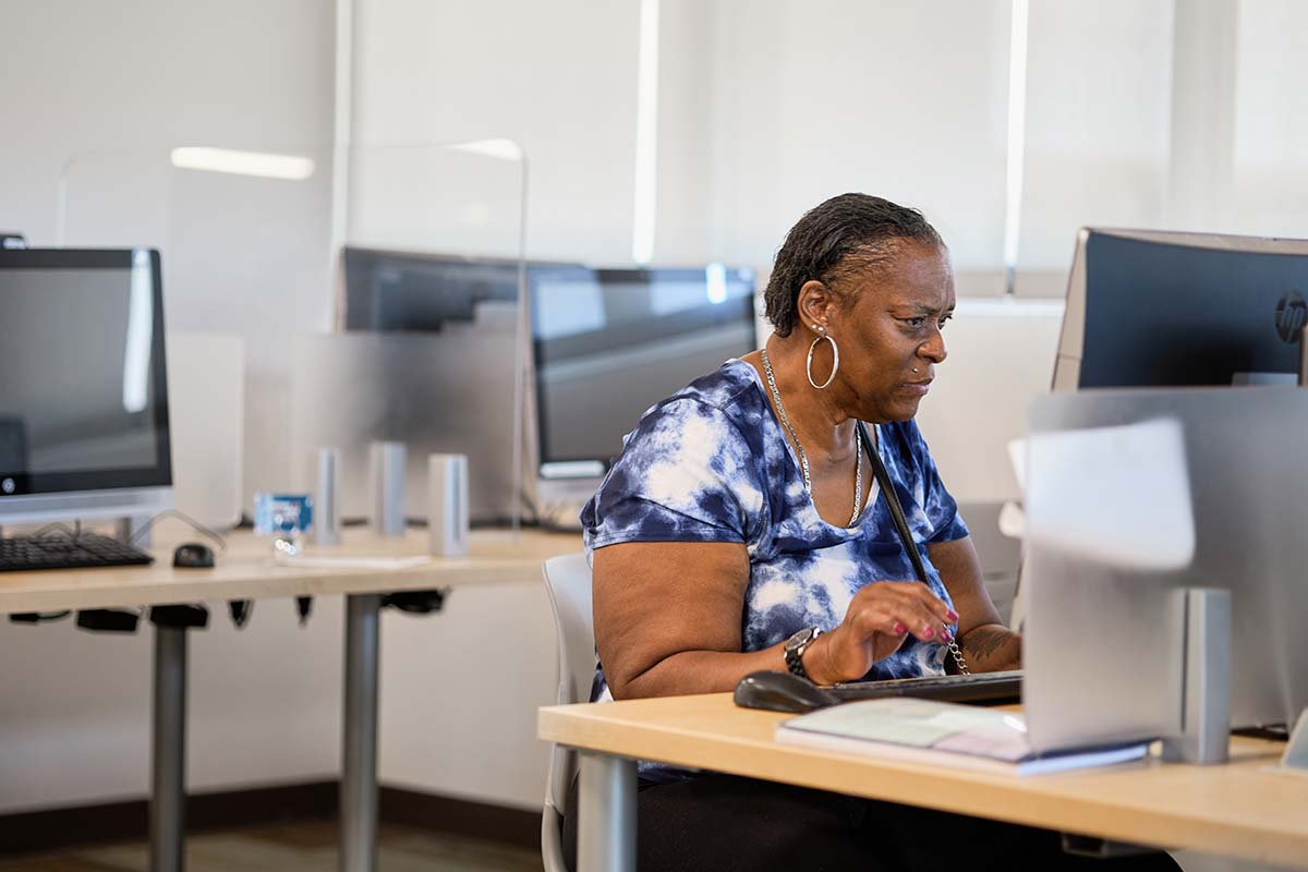 woman at a computer