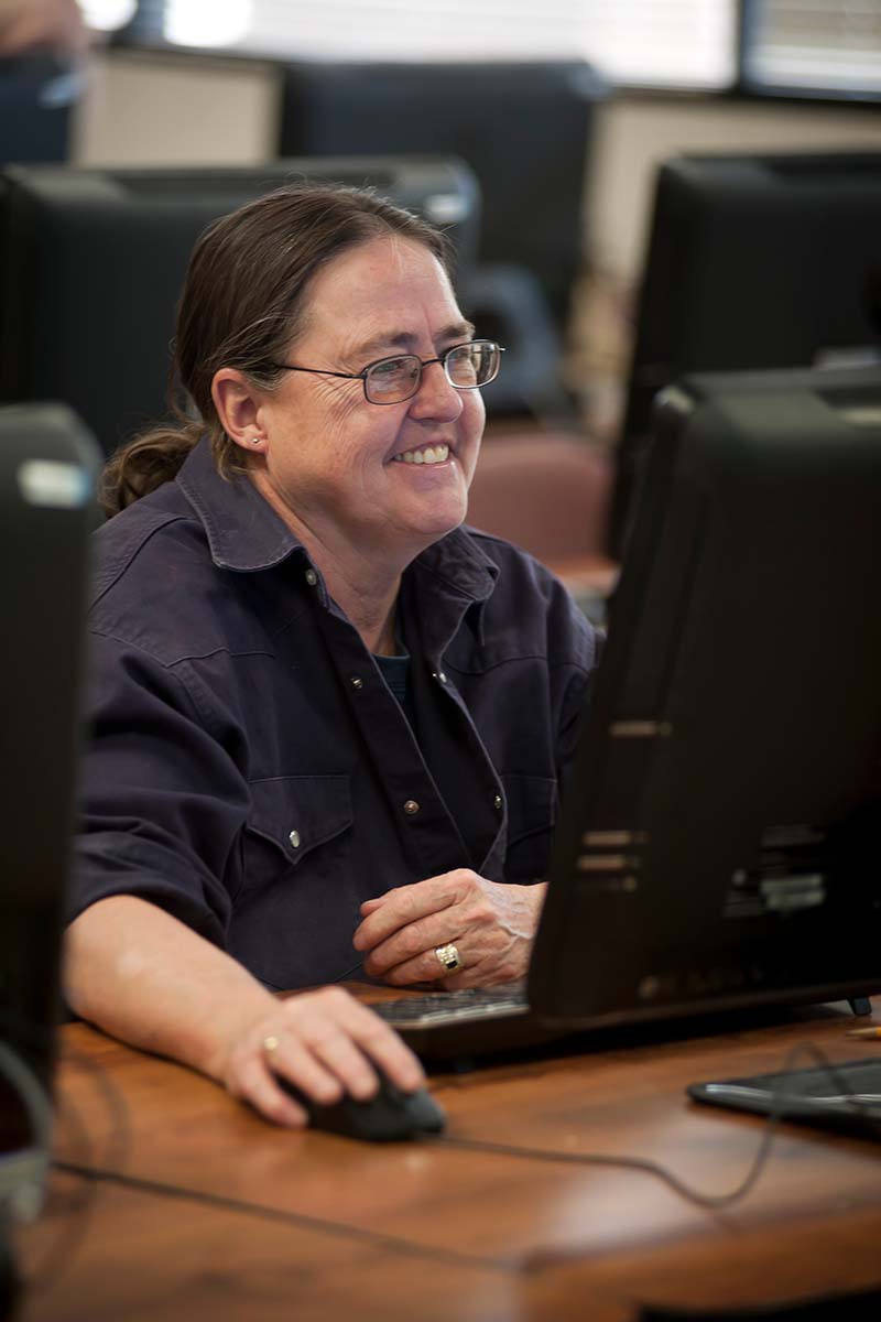 student working on computer