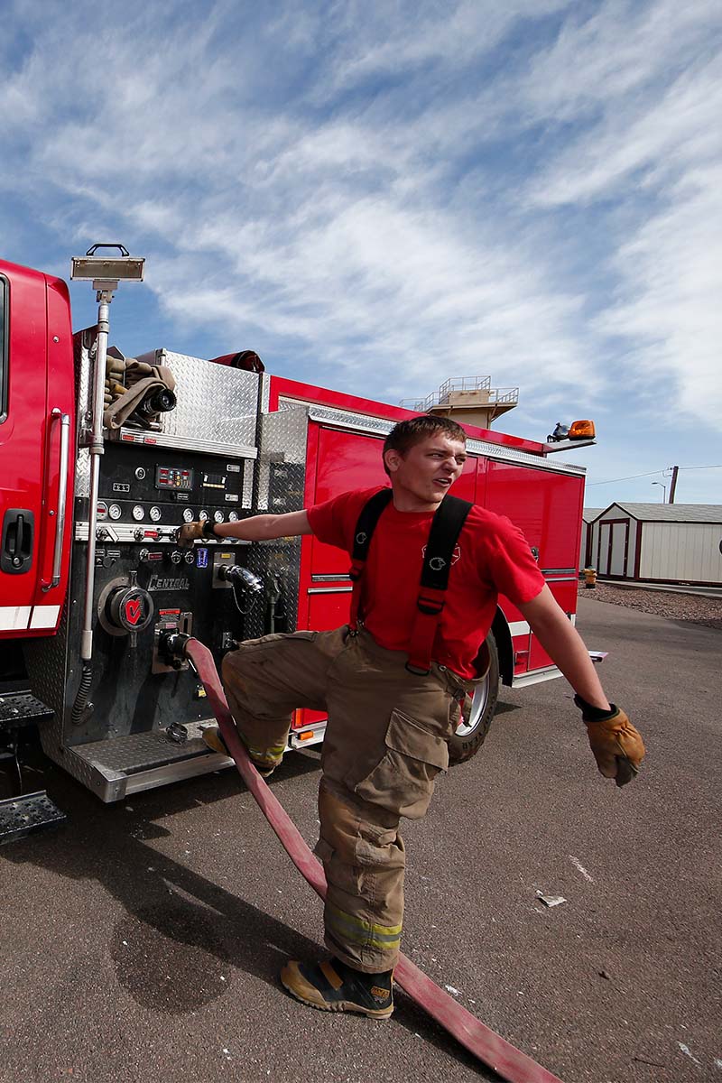 firefighter student on fire truck