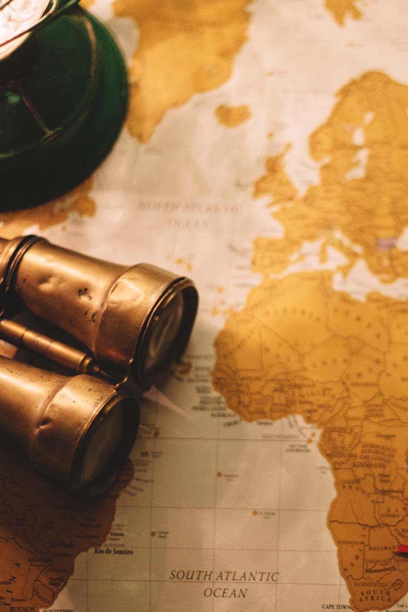 map with binoculars